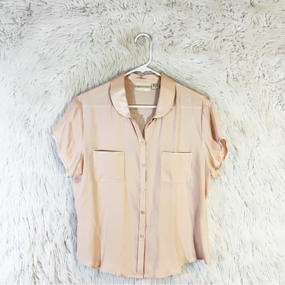 Vintage Christie & Jill pink silk satin short sleeve blouse
